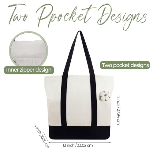 Capoda 8 Pieces 13 x 11 Canvas Tote Bags with 2 Pocket, Bulk Zipper Totes Reusable Blank Sublimation Bags for Shopping Gro...