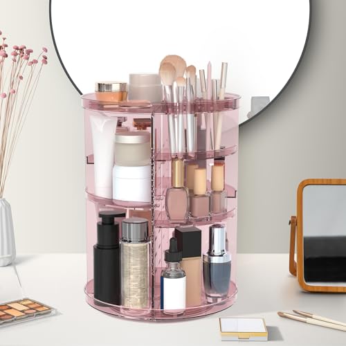 Rotating Makeup Organizer, DIY 8 Adjustable Layers 360 Spinning Skincare Organizers, Makeup Storage Carousel Tower with Br...
