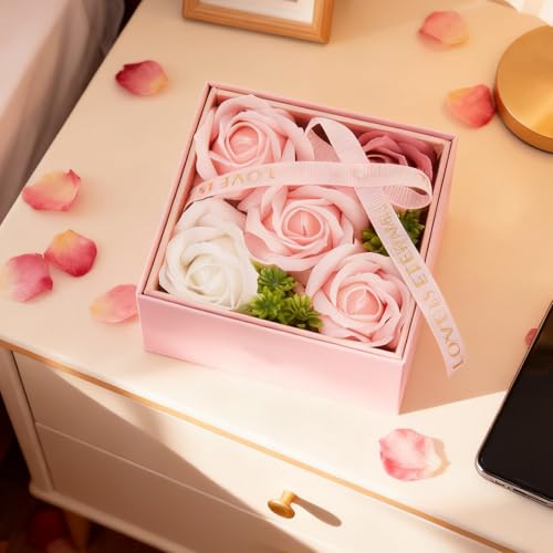 WDS WONDROUS Preserved Rose Jewelry Gift Set for Women, Forever Rose Flower with Heart Necklace & Earrings for Valentine's...