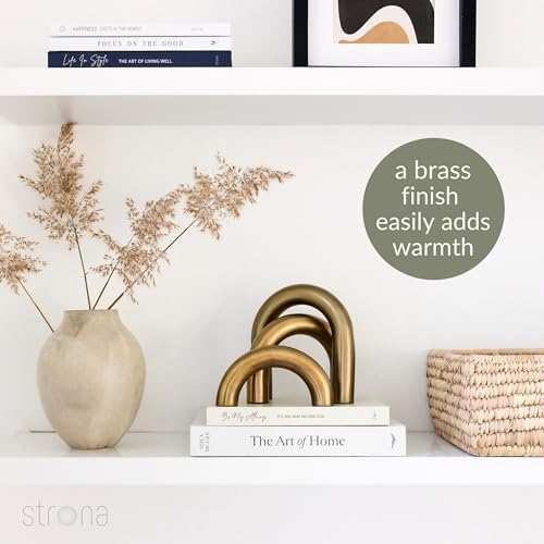 STRONA Brass Finish Arch Decor - 3 Piece Organic Modern Home Decor Accent Set for Bookshelf, Coffee Table & Console Styling