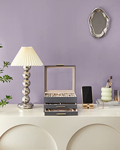 SONGMICS GISELLA Collection - Jewelry Box Organizer, 3-Layer Jewelry Storage with 2 Drawers, Shiny Metal Hardware, Glass L...