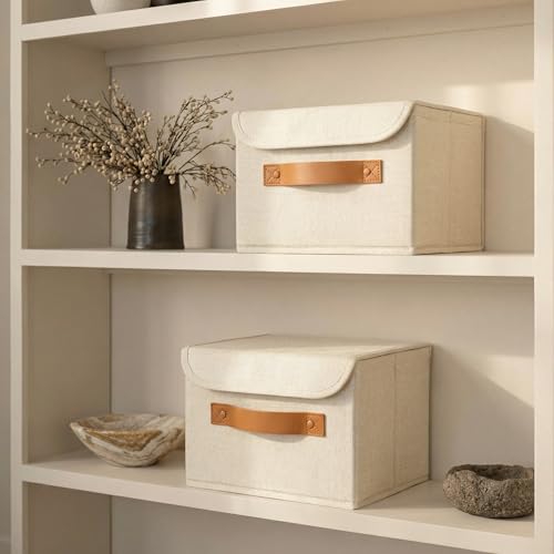 Decorative Linen Storage Boxes with Lids - Spacious Set of 2 Organizer Bins for Your Home Decor - The Perfect Small Contai...