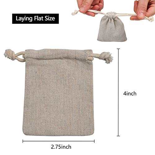 calary 100pcs Double Canvas Drawstring Bag Cotton Pouch Gift Sachet Bag Muslin Reusable Tea Bag 2.75x4 Inch