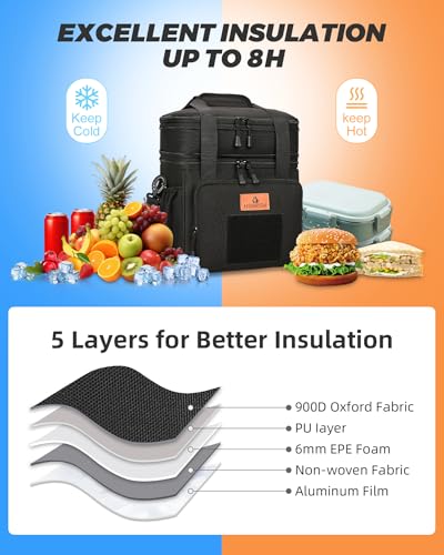 HSHRISH Expandable Large Tactical Lunch Box for Adults, Durable Insulated Lunch Bag with Shoulder Strap, Soft Cooler Bag f...
