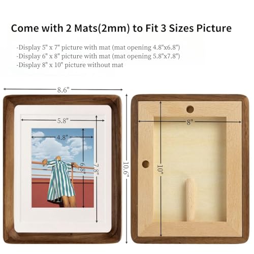 FLECHAZO 8x10 Picture Frame Wood with 5x7 and 6x8 Mat, Natural Solid Walnut Wooden 8 by 10 Photo Frames for Tabletop or Wa...