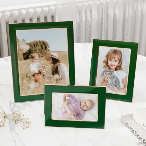 Venusmiles 4x6 Enamel Picture Frame, Gold Metal Edge with Easel, Real Glass Photo Frame for Wall and Tabletop Display Fami...