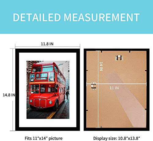 pojah 11x14 Picture Frame Set of 4,Black Photo Frame with Mat Display Pictures 8x10 or Without Mat,PVC Glass,for Wall Home...