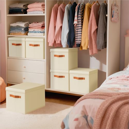 Homsorout Storage Bins with Lids - Fabric Storage Baskets for Shelves, 6 Pack Foldable Decorative Boxes with Handles, Stac...