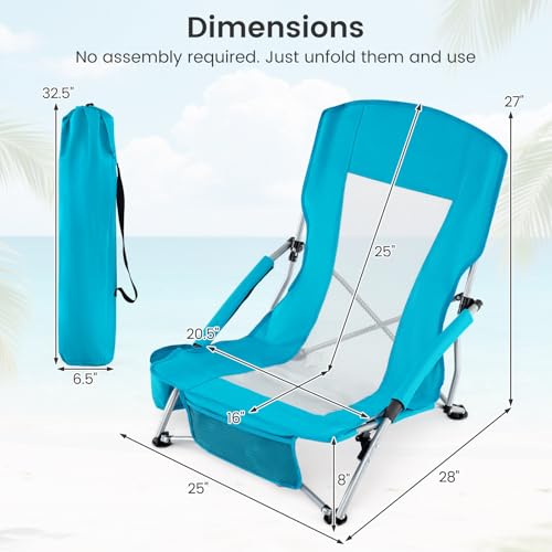 Giantex 2 Pack Folding Beach Chairs for Adults, Portable Lightweight Camping Chairs w/Padded Armrests, Cup Holders & Stora...