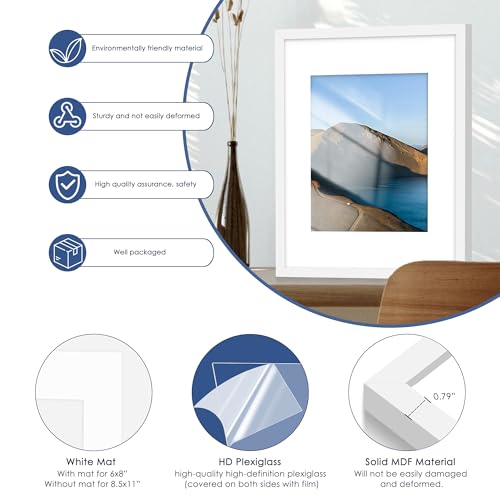 PEALSN 11x14 Picture Frame Set of 6, Display Pictures 8x10 with Mat or 11x14 without Mat for Wall Mounting or Table Top Di...