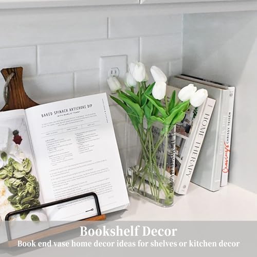 Puransen Clear Book Flower Vase - Floral Bookshelf Decor, Acrylic Flower Holder & Space-Saving Organizer, Modern Home Offi...