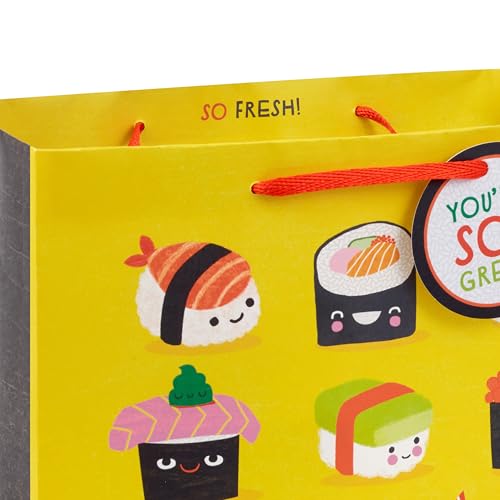 Hallmark 7" Medium Horizontal Gift Bag with Tissue Paper and Gift Tag (Sushi, You're Soy Great!) for Birthdays, Graduation...