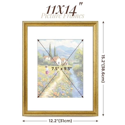 TWING 11x14 Picture Frame,Display Pictures 8x10 with Mat or 11x14 Without Mat,Ornate Picture Frames for Wall Mounting or T...