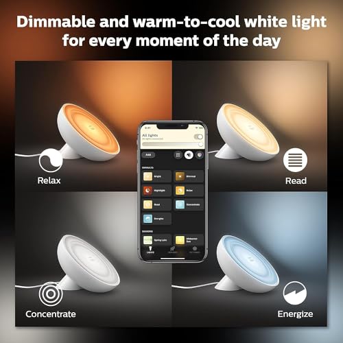 Philips Hue Bloom Smart Table Lamp, White - White and Color Ambiance LED Color-Changing Light - 1 Pack - Control with Hue ...