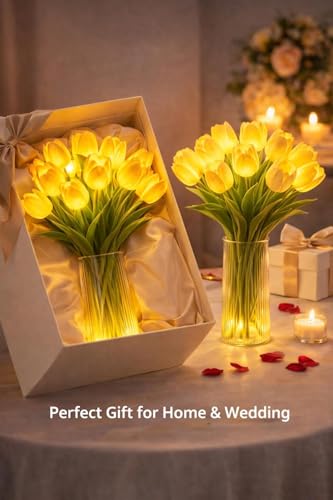Radiant Romantic Tulip Light, 15PCS Twinkling Tree Tulips Lamp, LED Lighted Artificial Flowers that Never Fade, Tulip Ambi...