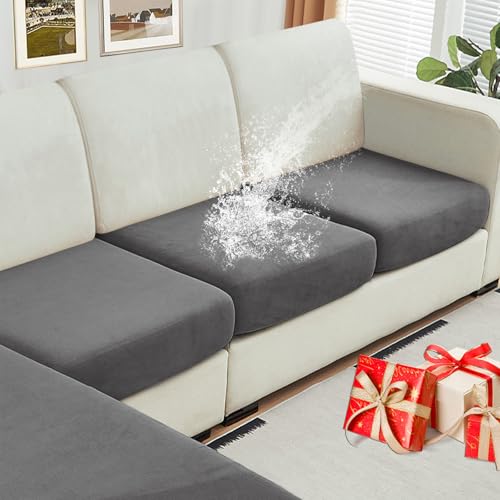 NAISI Waterproof Couch Cushion Covers Thick Velvet Fabric Washable Sofa Slipcovers 3 Pieces Individual Sectional Couch Cov...
