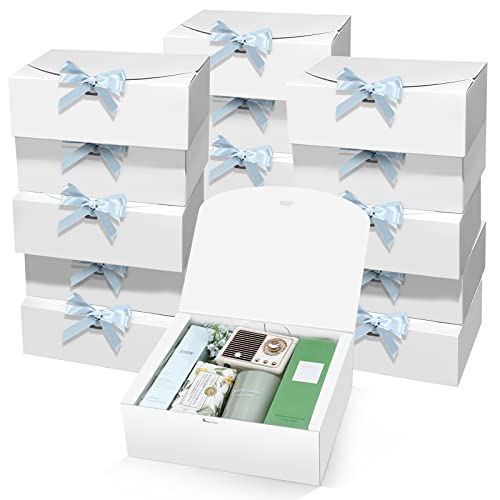 PEKGRIL 15 PCs Gift Boxes with Lids, White 10X8X4 Inch Gift Boxes, Bridesmaid Proposal Box with Ribbon, Kraft Paper Boxes ...