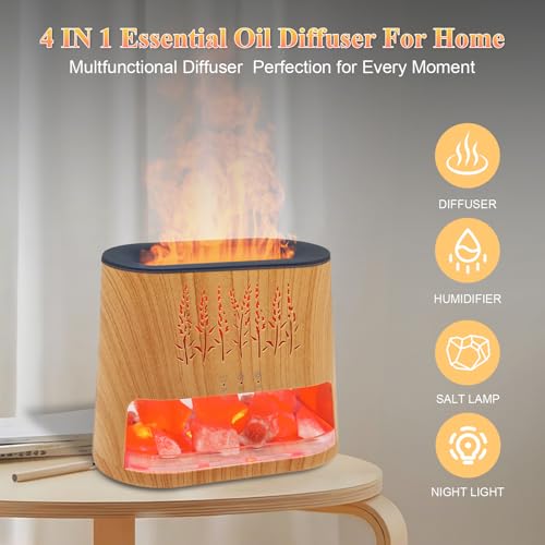 Fireplace Flame Diffuser & Himalayan Salt Lamp, 8 Colors Aromatherapy Diffuser Cool Mist Humidifier with Timer Auto Off Fu...