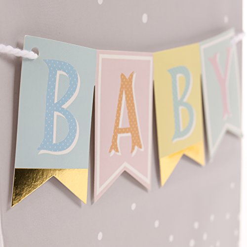 Hallmark 9" Medium Baby Gift Bag with Tissue Paper - Baby Banner in Grey, Pink and Blue for Baby Showers, New Parents, and...