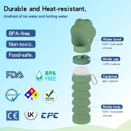 Collapsible & Portable Dog Water Bottle with Dispenser for Walking, Travel, and Outdoor, 9oz-17oz Leak-Proof Silicone Wate...