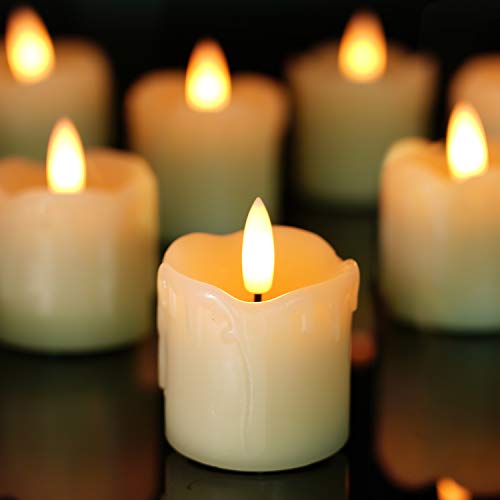 Homemory Flameless Votive Candles with Timer, 2" x 2" Real Wax, 400+Hour Realistic Black Wick Battery Operated Candles, Se...