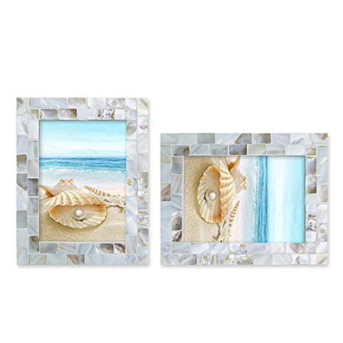 WORAMUK Handmade Picture Frames, 5" x 7"Vintage Mother of Pearl Photo Frame,Unique Natural Style,Chic Mosaic Beach Picture...
