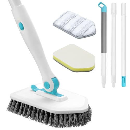 nacena Shower Scrubber with Long Handle, 3 in 1 Tile Tub Scrubber Brush with 3 Detachable Cleaning Heads Adjustable Handle...