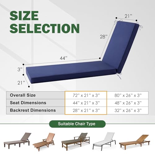 Aegisun Chaise Lounge Cushions Outdoor, 72x 21x 3 Inch Waterproof & Fade-Resistant Lounge Chair Cushion, Outdoor Chaise Cu...