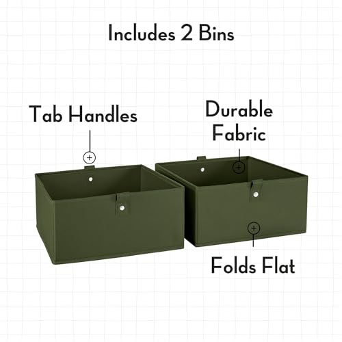 RiverRidge Kids 2pc Folding Storage Bins Set - 10.5” Bin Organizer with Handles - Olive Closet Organizer and Storage for T...