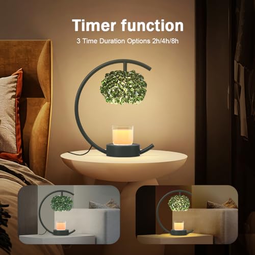 Yeuslor Candle Warmer Lamp for Jar Candles with Adjustable Brightness＆Timer，Handcrafted Green Crystal Candle Lamp Luxuriou...