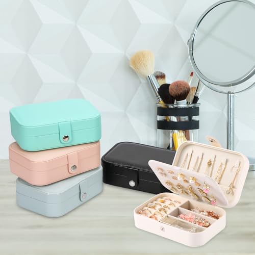 XZUZ Travel Jewelry Box, PU leather Small Jewelry Organizer For Female Girls, double layer portable mini travel case for s...