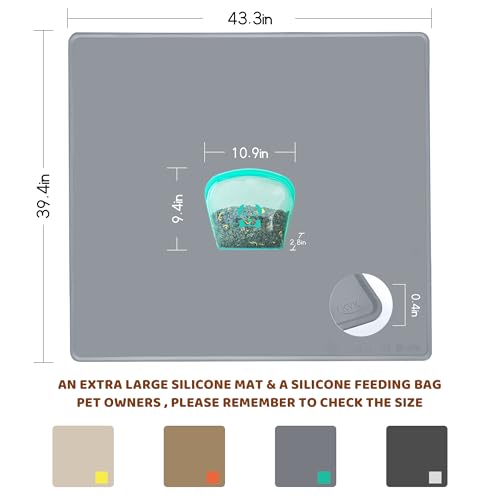 KVK Extra Extra Large Silicone Dog Food Mat 39.4×43.3in and 128oz Silicone Bag Set, Super Size Waterproof Pet Feeding Mat...