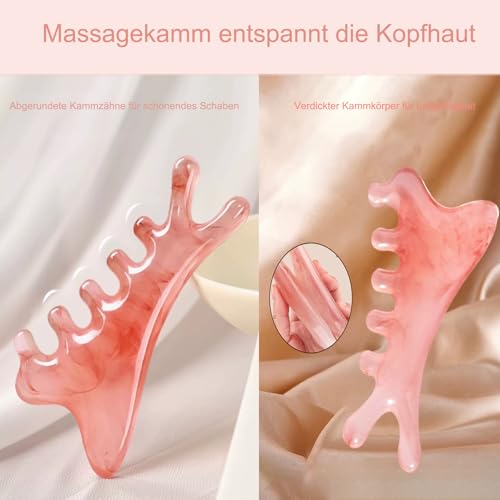 Gua Sha Facial Tools,4 in 1 Resin Head Massager Scalp Comb with Gift Pouch,Guasha Tool for Face, Eye & Body Lymphatic Drai...