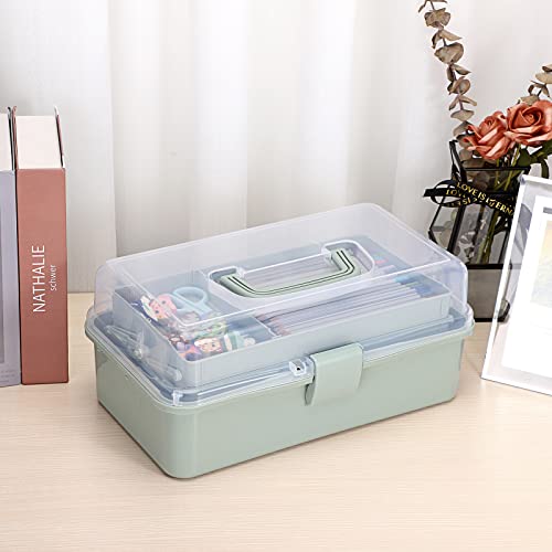 BTSKY 3-Layer Plastic Dividing Storage Box Craft Organizer and Storage with Adjustable Spacers Portable Handled Art Supply...