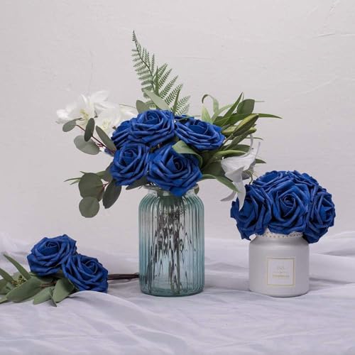 Higfra Artificial Flowers 50 Stems Realistic Roses - Lifelike Fake Flowers for Wedding Bouquets, Baby Shower Decor, Home C...