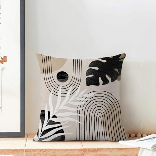 Boho Pillow Covers 20x20 Set of 2 Mid Century Black Beige Tropical Leaf Throw Pillow Covers Outdoor Decor Modern Abstract ...