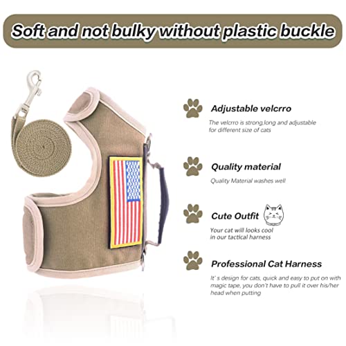 Tactical Cat Harness and Leash for Walking Escape Proof, Adjustable Cat Walking Jackets, Padded Stylish Cat Vest, Khaki, ...