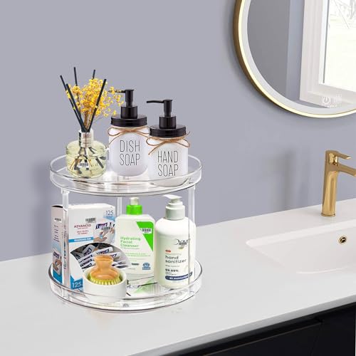 2 Tier Lazy Susan Bathroom Organizer, 9.25Inch Clear 360 Rotating Makeup Organizer for Vanity, Skincare Organizers Perfume...