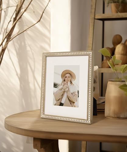 SUMGAR 8x10 Picture Frame Boho 5x7 Photo Frame with Mat Farmhouse White Wood Shabby Chic Wall Mounted Display for Birthday...
