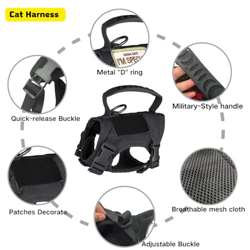 Tactical Cat Harness and Leash Set Soft Mesh Adjustable Large Cat Vest with Rubber Handle Easy to Control for Large Cat Sm...