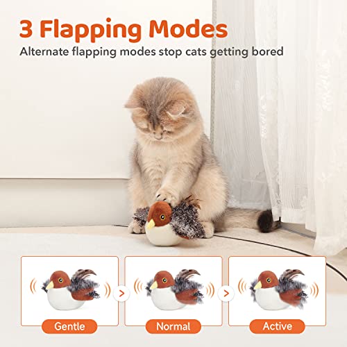 Potaroma Cat Toys Rechargeable Flapping Bird Sparrow, Lifelike Chirp Tweet, Touch Activated Kitten Toy Interactive Cat Exe...