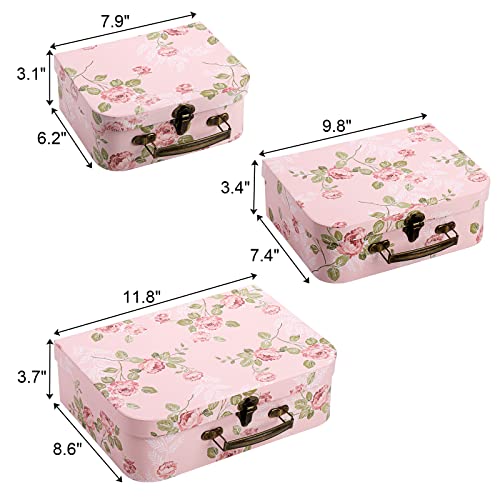 Fasmov 3 Pack Paperboard Suitcases Storage Box Decorative Storage Boxes Gift Boxes With Lids for Photo Storage Home Decora...