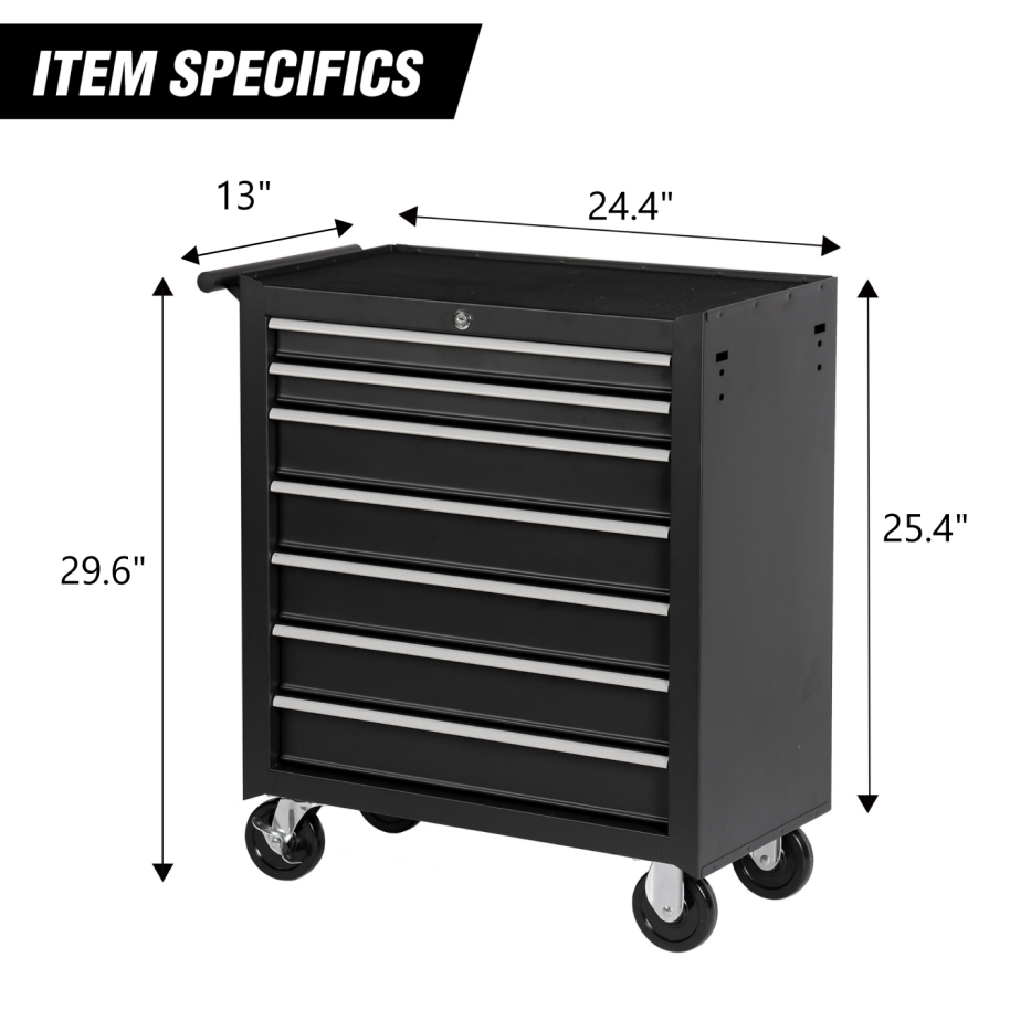 Rolling Tool Chest With 7-Drawer Tool Box With Wheels Multifunctional Tool Cart Mechanic Tool Storage Cabinet For Garage, Warehouse, Workshop, Repair Shop