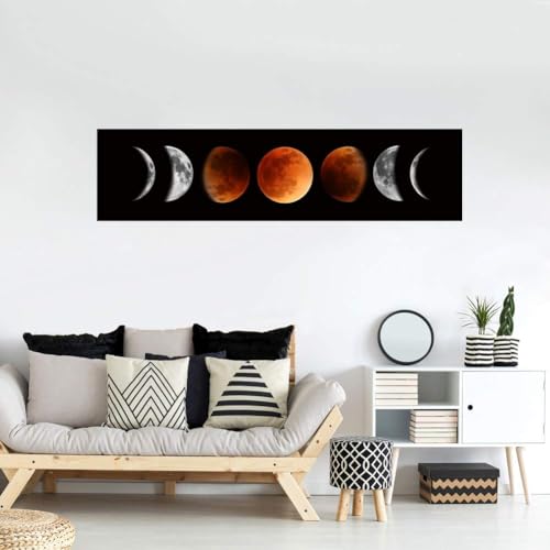 Ohhvvow Moon Phase Wall Art Painting, 47L x 11.8W Black and Tawny Modern Abstract Canvas Wall Art Painting for Living Room...