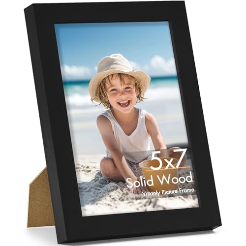 Vittanly 5x7 Picture Frame, Made of Solid Wood and Shatterproof Plexiglass, Wooden Photo Frame for Wall Mounting or Tablet...