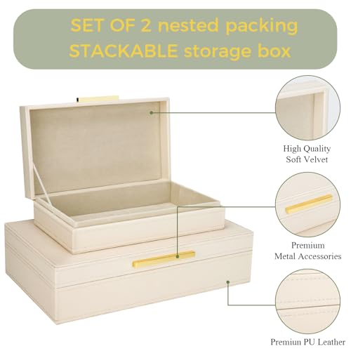 Kesiya Decorative Storage Boxes with Lids, Set of 2 PU Leather Memory Box for Keepsakes, Beautiful Large Decorative Box fo...