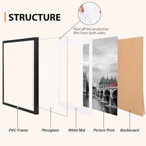 Fixwal 8x10 Picture Frame Set of 6 with Shatter Resistant Plastic Glass, Thin Border and Light Weight Photo Frames for Wal...