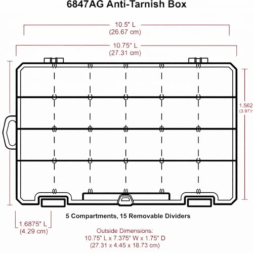 ArtBin 6944AG Medium Anti-Tarnish Box with 15 Removable Dividers, Jewelry & Craft Organizer, 1 Plastic Storage Case with A...