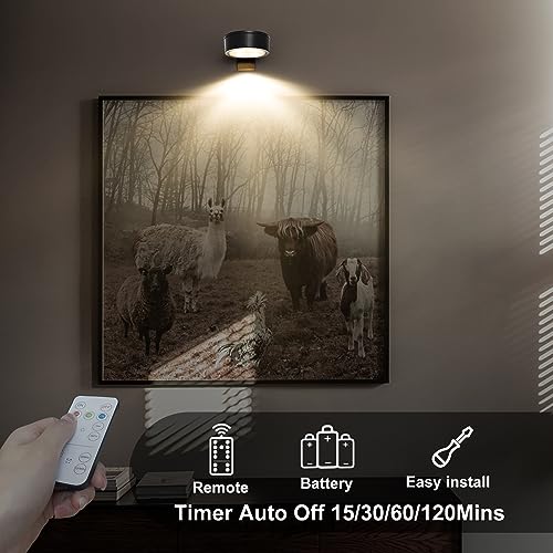 3-Pack Battery Operated Picture Light Magnetic Painting Light with 3 Lighting Modes,Remote and Dimmable Timer Art Display ...