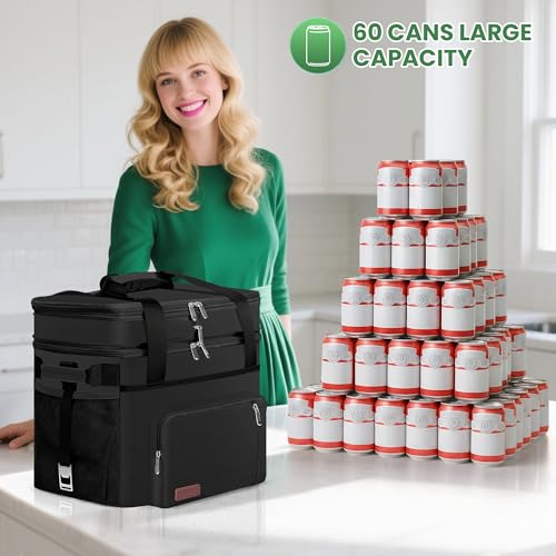 MIYCOO Cooler Bag Double Deck - 60 Can Leakproof Insulated Portable Soft Lunch Cooler, Extra Large Expandable Ice Chest Co...